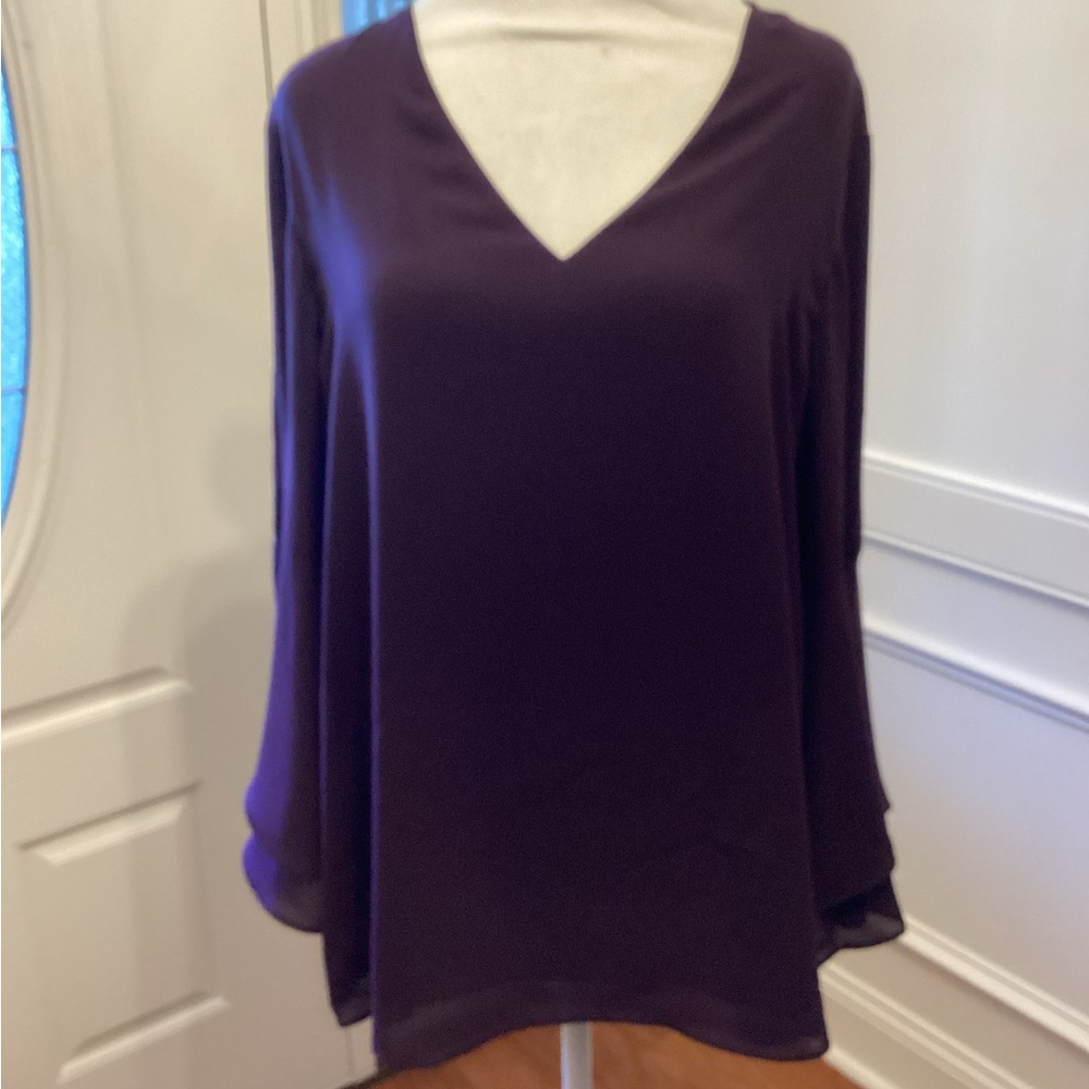 Elegant V-Neck Layered Bell Long Sleeve Blouse
